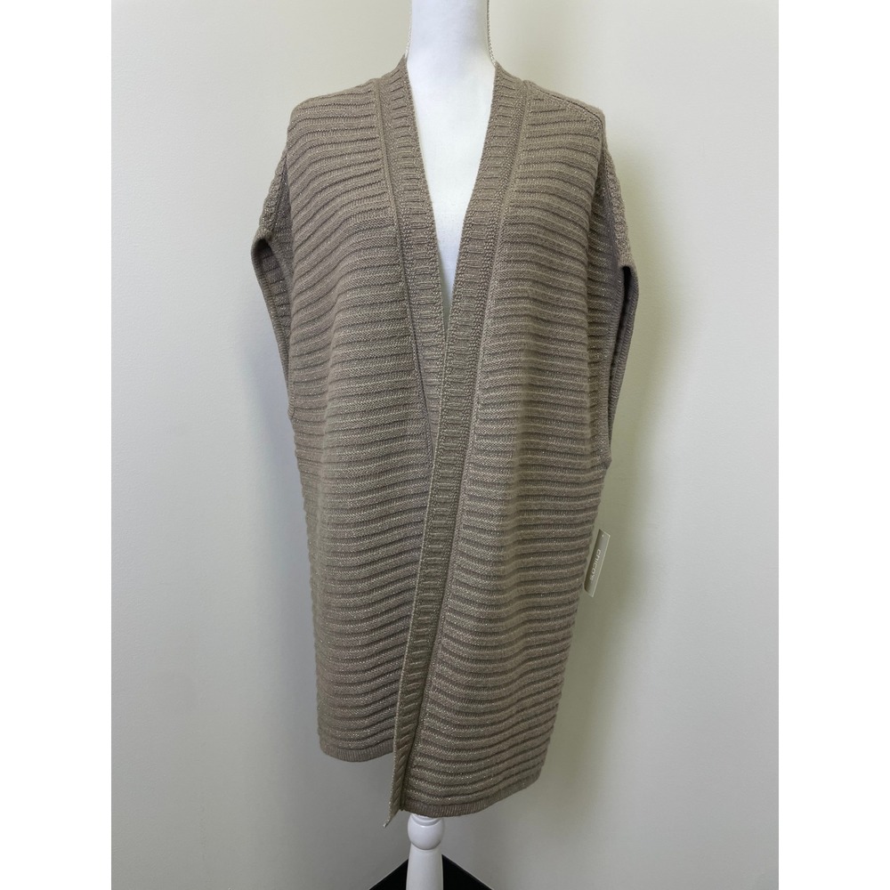 NEW Chico's size2 Large Knit Shimmer Taupe Open Front Vest Cardigan Sweater